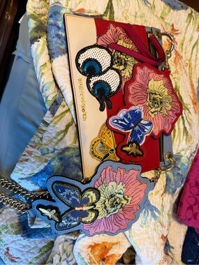 Kurt Geiger Red, Cream & Pink Floral Patchwork Wristlet